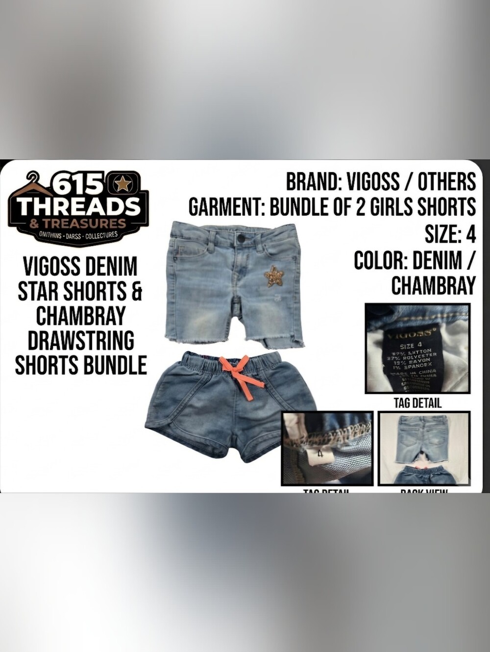Vigoss Light Blue Denim & Chambray Girls' Shorts Bundle